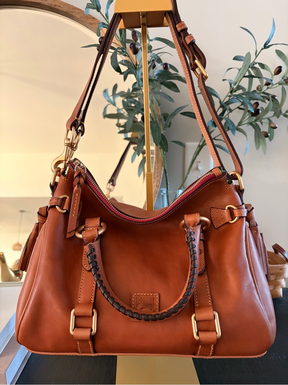 Dooney & Bourke Florentine Leather Satchel Bag - Natural